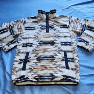 CINCH MEN'S AZTEC POLAR SOUTWEST FLEECE SWEATER SNAP T BLUE/BEIGE SIZE MEDIUM